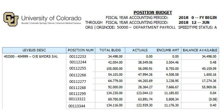 mFin Position Budget University of Colorado